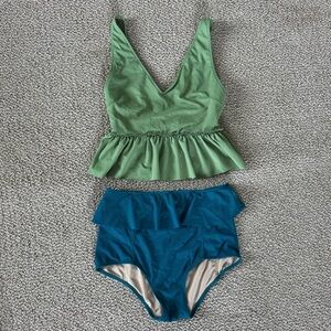 Kortni Jeane Green and Blue Bathing Suit